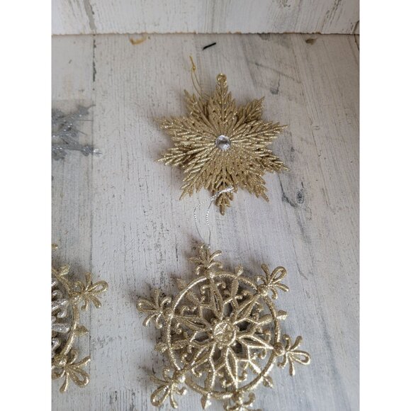 Glitter golden Snowflake reindeer ornament Xmas set - Picture 4 of 6